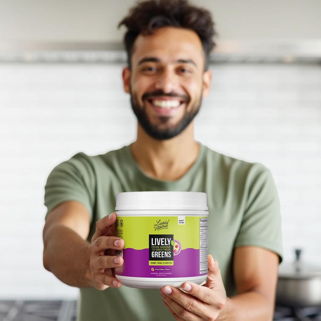 LIVELY VITAMIN CO Lively Greens w/Reds - 42 Superfood Ingredients - Memory, Focus, Mood, Digestion & Energy - Brain, Immune, Digestive & Heart Health - Bloating - Probiotics - Adaptogens - 16.19oz