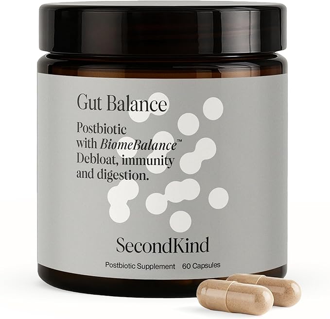 SecondKind Gut Balance – Postbiotic Supplement for Bloating Relief, Digestive Comfort, Immune Health & Microbiome Support – With BiomeBalance™ – Non-GMO Gut Health Formula – | Made in US | 60 Capsules