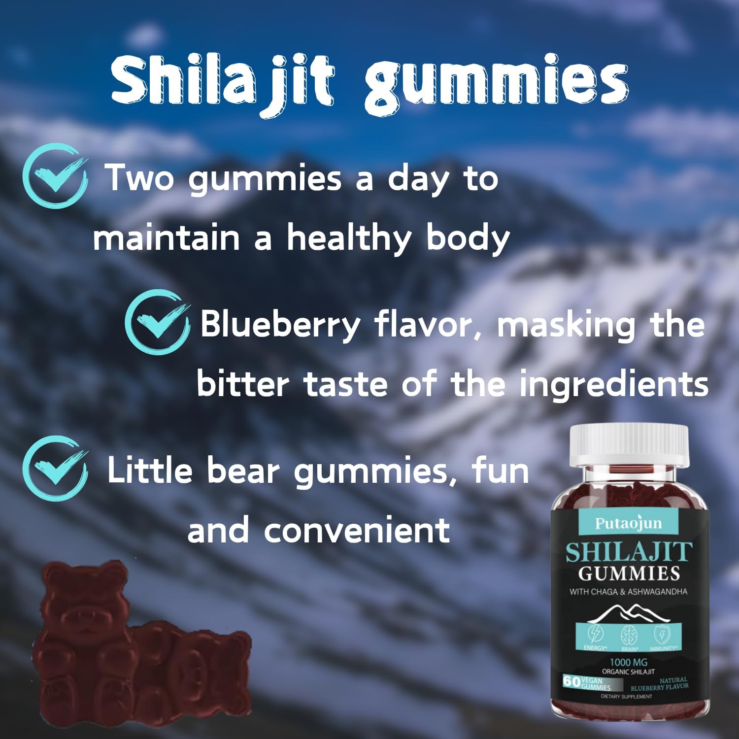 Shilajit Gummies for Man & Woman. Himalayan Gold Shilajit Gummies. 3rd Party Tested.1000mg Pure Shilajit, 200mg Ashwagandha, 200mg Chaga,100mg Ginseng,100mg Saw Palmatto, 60mg Black Seed Oil
