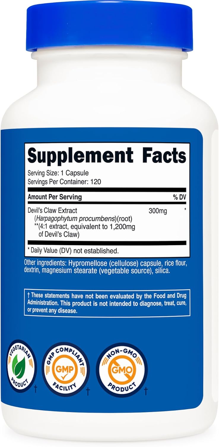 Nutricost Devils Claw 1200mg Equivalent, 120 Capsules - Veggie Caps, Non-GMO, Gluten Free, and Vegetarian Friendly
