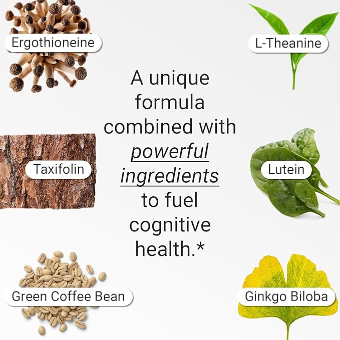 FLT Cognition Supplement – Focus, Improved Memory Recall & Clarity Nootropic with Ergothioneine, L-Theanine, Gingko Biloba, Lutein & Green Coffee Bean Extract – 60 Capsules | Vegan