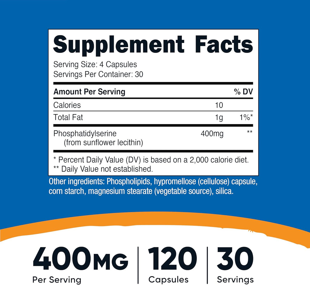Nutricost Phosphatidylserine 400mg, 120 Capsules - Soy Free, 30 Servings, Vegetarian Friendly, Non-GMO, Gluten Free