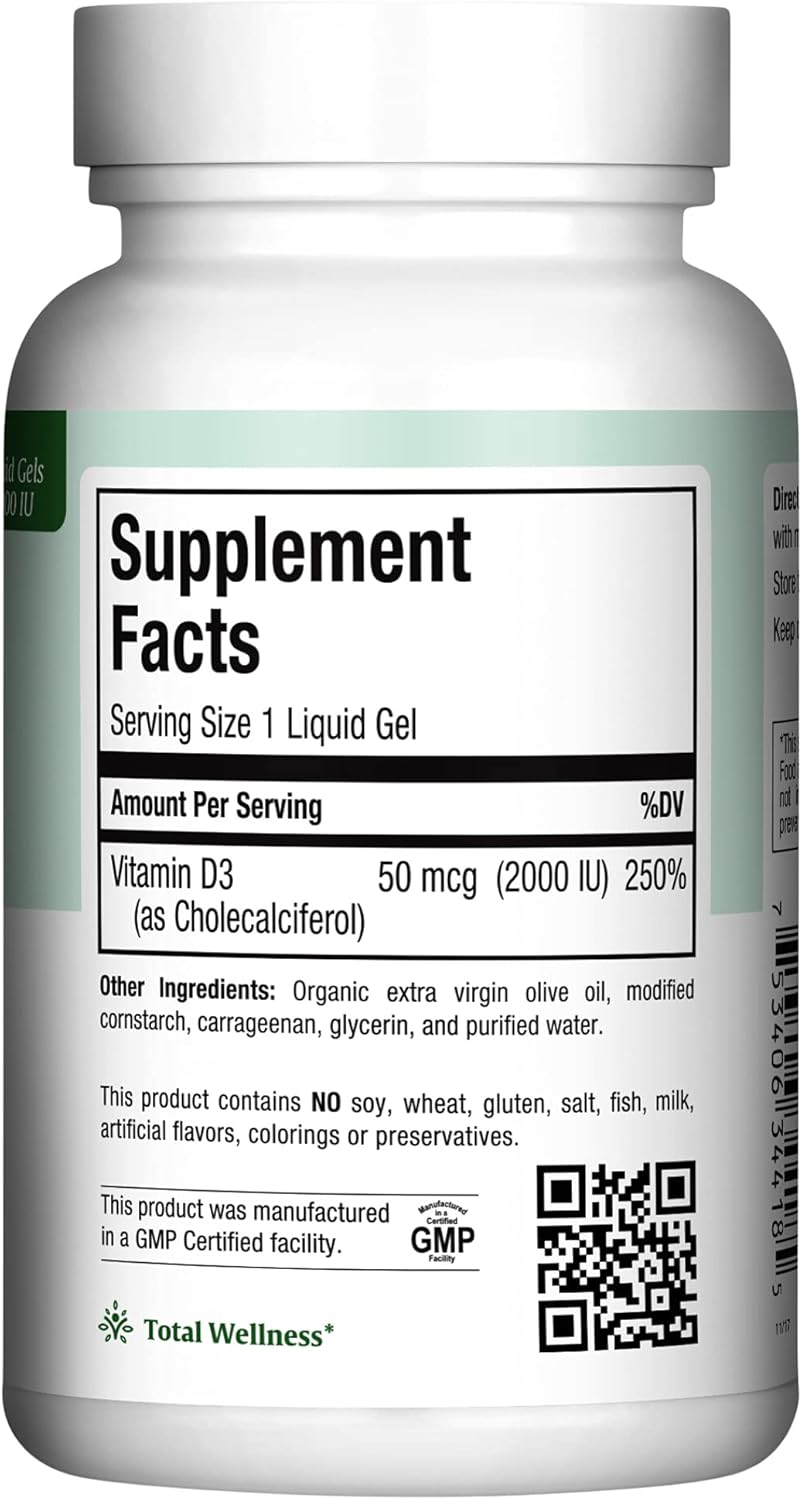 Maxi Health Kosher Vitamin D3 2000IU, Highly Absorbable Vitamin D Supplements for Healthy Immune Response, Calcium Absorption, Teeth & Bone Health - Vit D3 Vitamin 2000 IU - 180 Liquid Gels