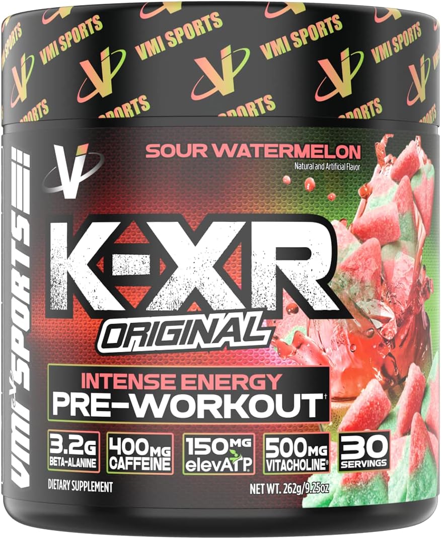 KXR Pre-Workout Energy Powder | Intense Energy Pre-Workout Drink for Men and Women| Creatine Free | Improves Performance - Enhanced Focus & Increased Endurance | 30 Servings (Sour Watermelon)
