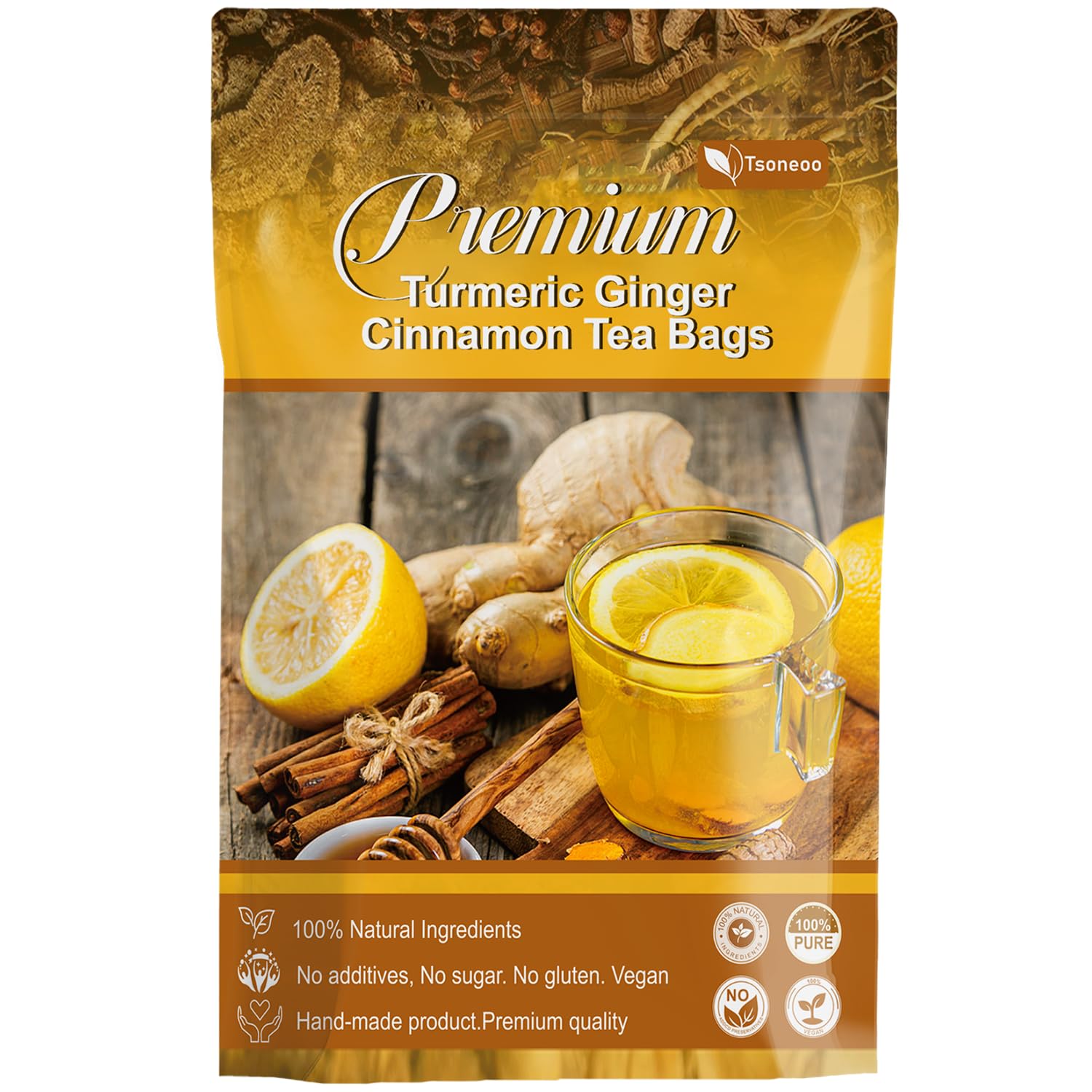 Premium Turmeric, Ginger, Cinnamon Blend Tea Bags, 100% Natural & No Additives & Caffeine Free. (1)
