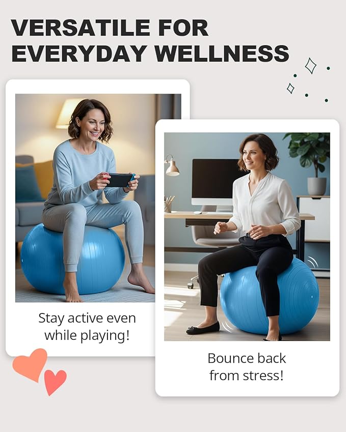Trideer Exercise Ball for Yoga, Pilates & Fitness – Stability Ball Equipment for Home Gym & Office Chair, Core & Balance Training Accessories, Physical Therapy Equipment, Quick Pump Included, 5 Sizes