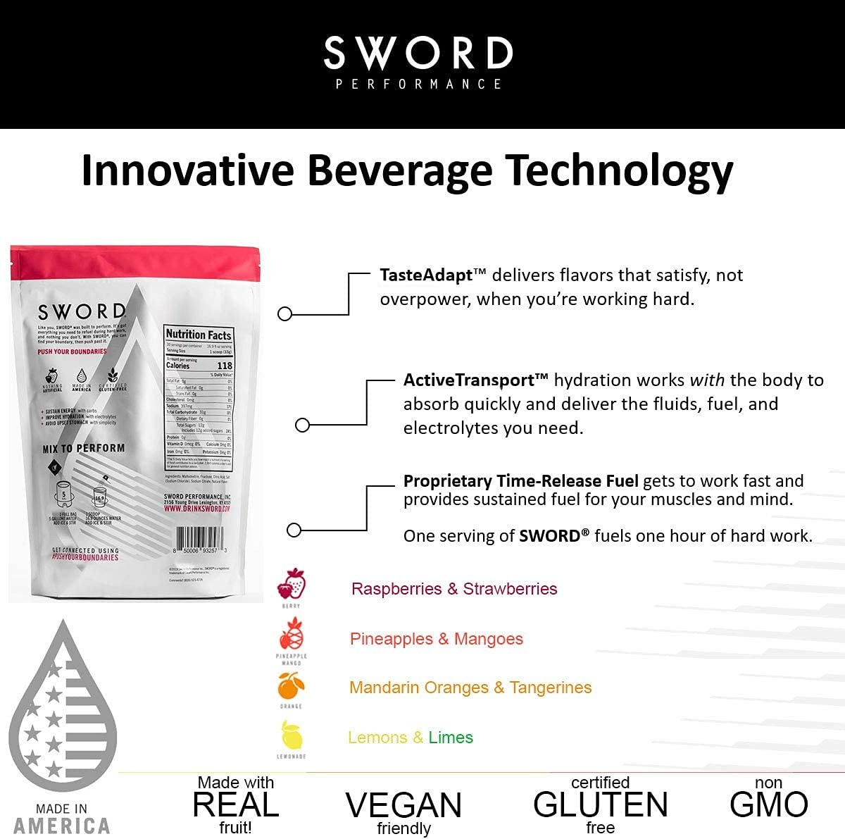 SWORD PERFORMANCE Electrolyte Replenisher Powder Drink Mix, Berry, 30-Serving Resealable Bag w/Scoop