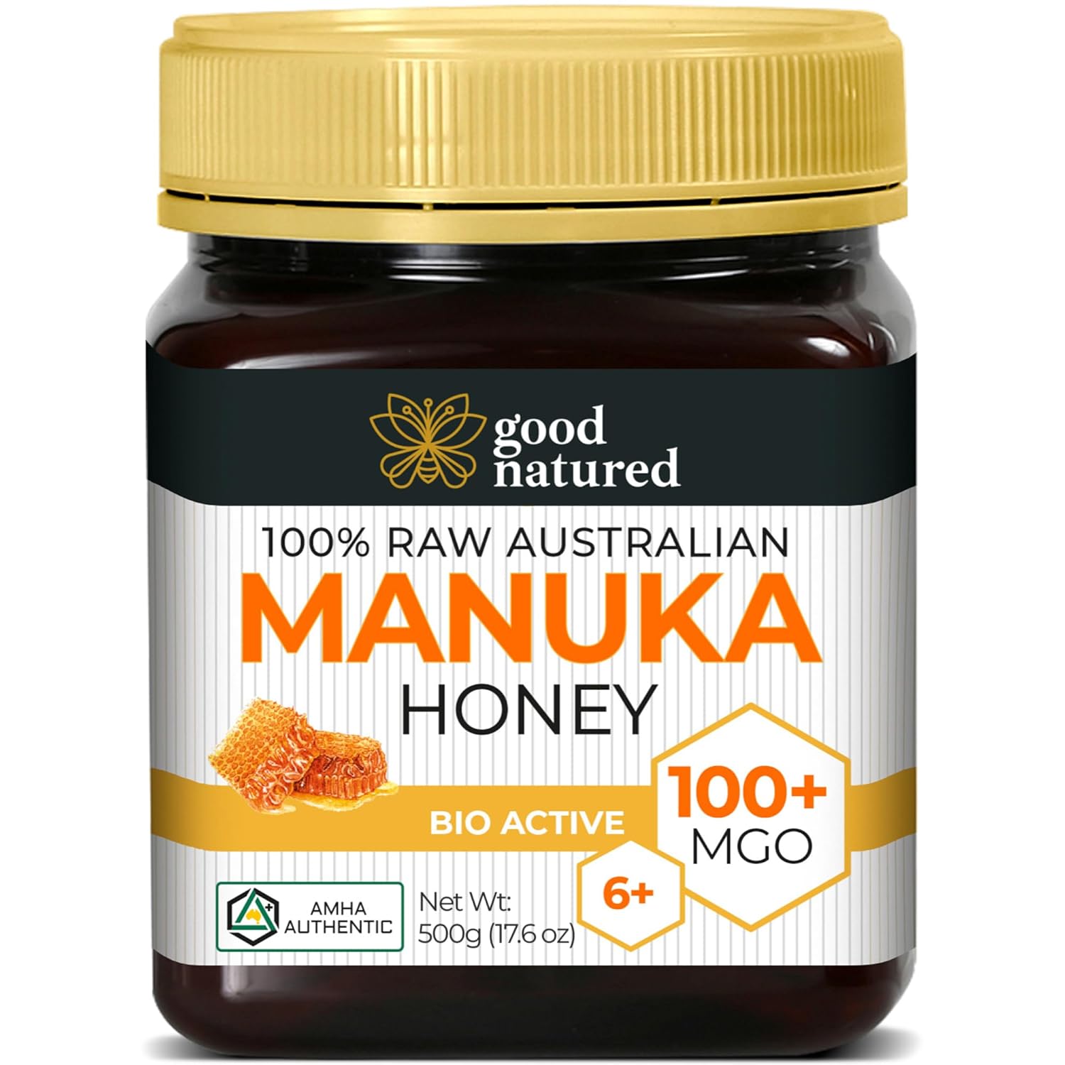 Raw Manuka Honey Certified MGO 100+ / 6+ Manuka With Antibacterial Activity - (NPA 6+) 500g (1.1lb) by Good Natured