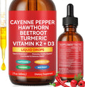 Cayenne Pepper Drops, Cayenne Pepper Supplement Liquid Drops, Cayenne Peppers Extract, Hawthorn Beet Root Turmeric Curcumin, Vitamin K2 & D3, Gentle Formula, Vegan-Friendly, Easily Absorbed