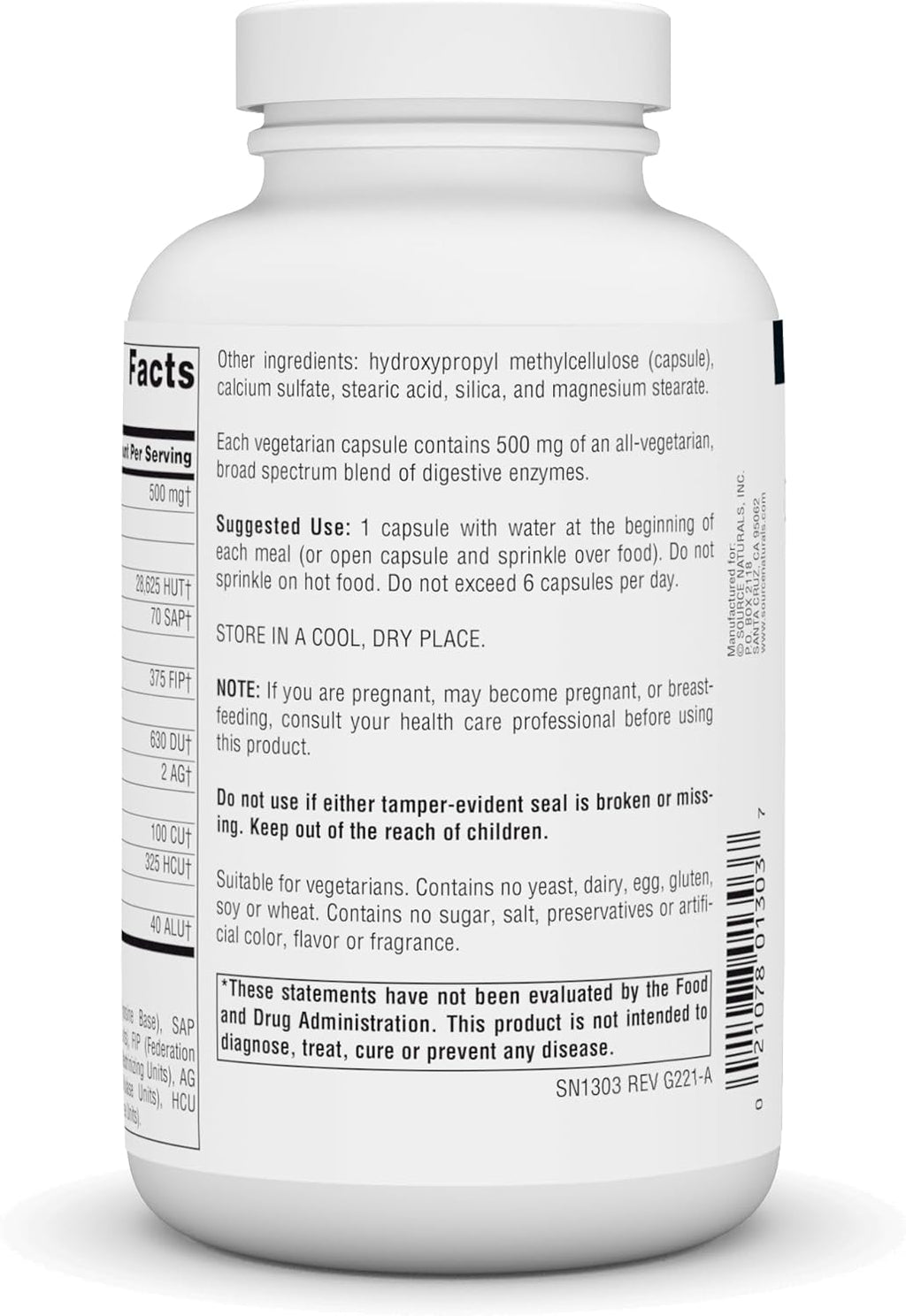Source Naturals Essential Enzymes in Vegetarian Capsules, Digestive Aid* 500 Mg - 240 Capsules