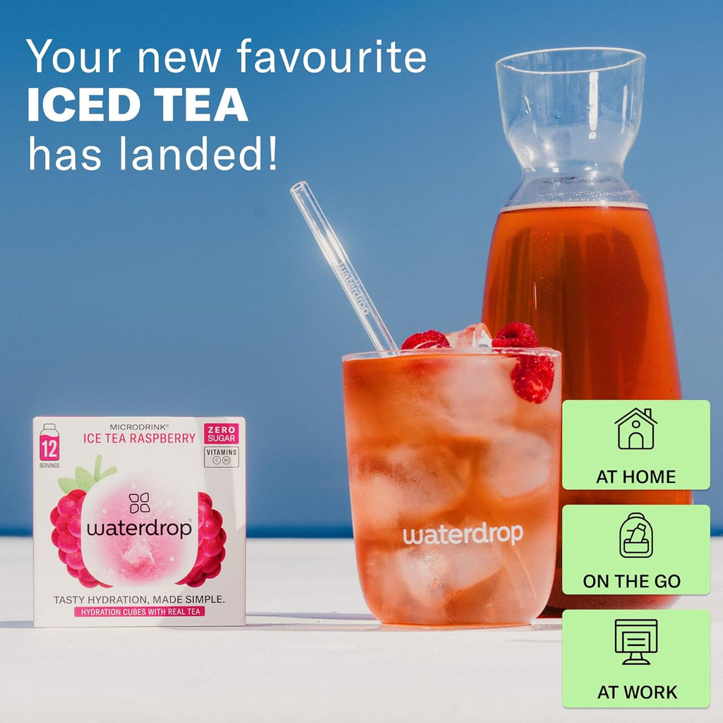 Waterdrop Hydration Cubes, Iced Tea Raspberry, 230 MG Electrolyte & Vitamin Blend Drops for Still & Sparkling Water, Vitamin C & B3, On The Go, Low Calorie, Zero Sugar, Non GMO & Gluten Free, 24 CT