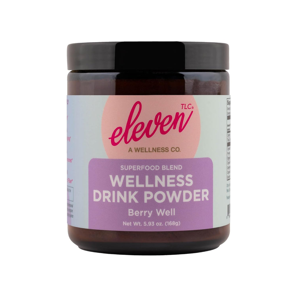 Eleven TLC, Berry Well Superfood Drink Mix, Lattes, Smoothies, Refreshers, Tea, Superfood Berry Antioxidant Support with Blue Butterfly Pea Flower, BlueSpirulina, Maca, Inulin Pre-Biotic, 21 Servings