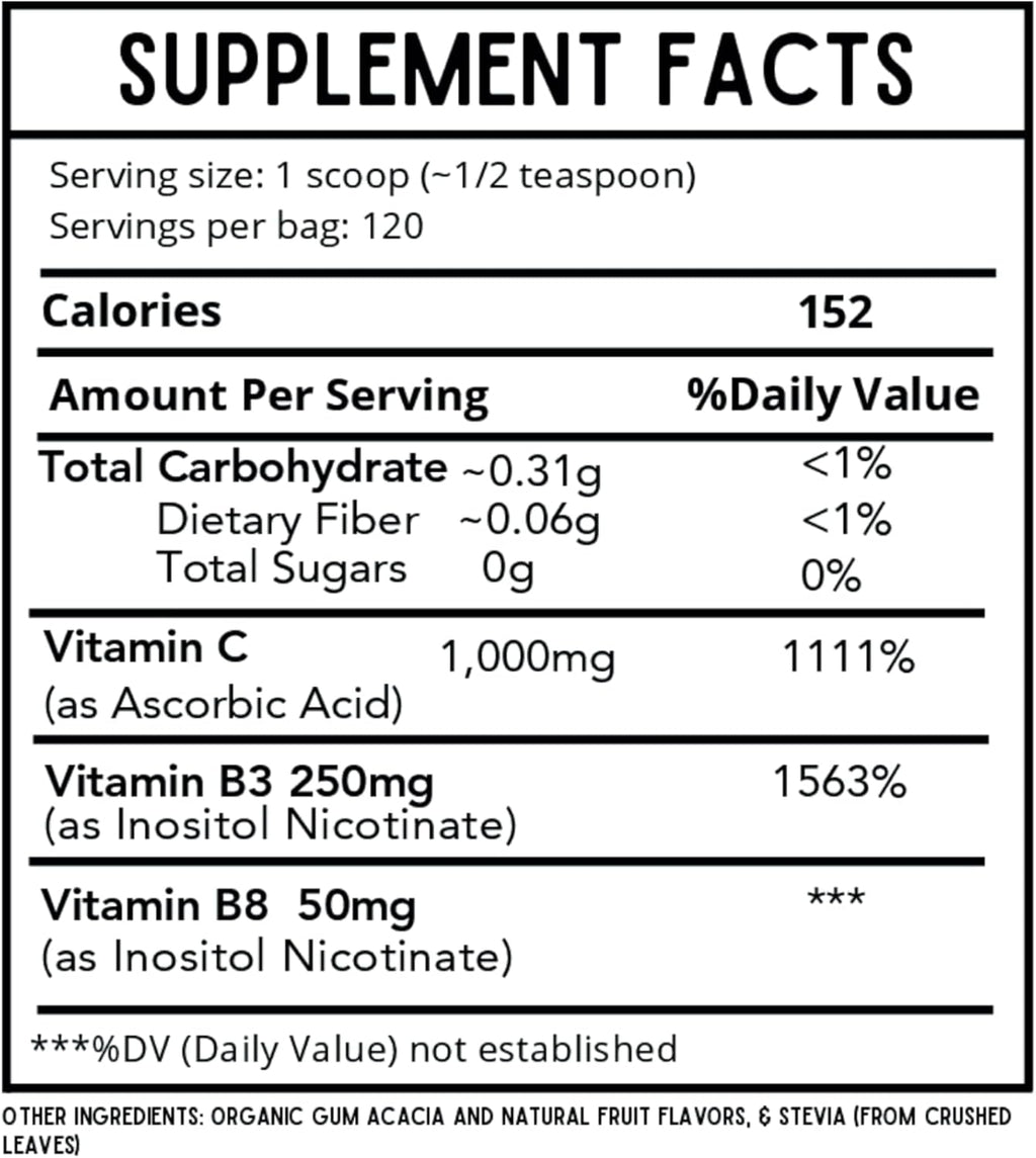 Kids Defense Powder | New Formula, Improved Flavor | Orthomolecular Dose of 1000 mg Vitamin C and 250 mg B3 | Pure, Corn Free, & GMO-Free | Fruit Punch Flavor | 120 Servings