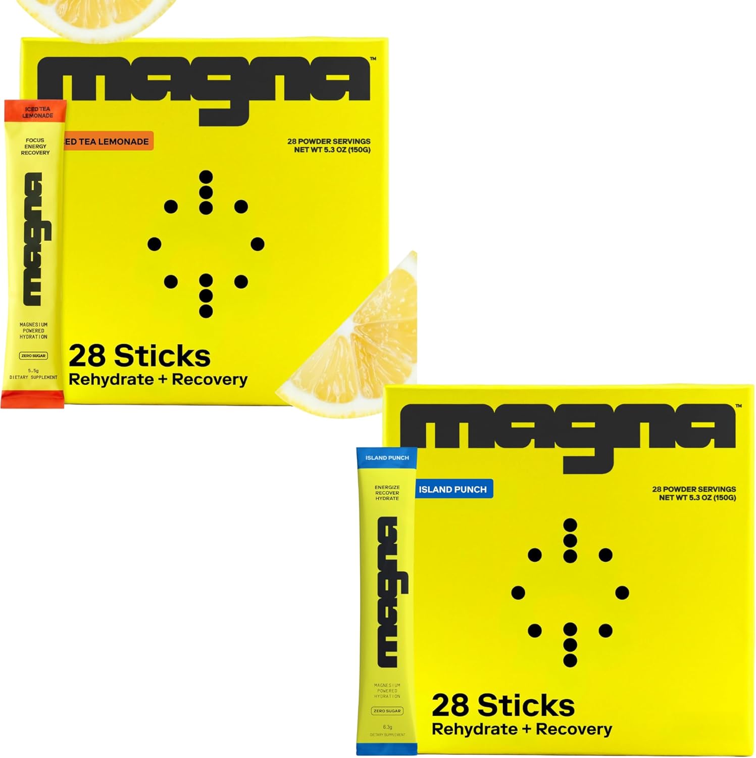 MAGNA Electrolytes Powder Drink Mix Bundle – Tea Lemonade & Island Punch Flavors, 56 Servings | Hydration, Energy & Focus Support with Magnesium L-Threonate, Sodium, Potassium, Vitamin D, B6 & B12