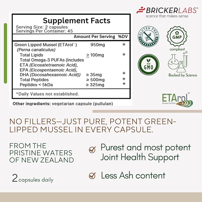Bricker Labs Omega Cyclo - Mussel Joint Health Supplement, Premium New Zealand Green Lipped Mussel, Full Spectrum Omega Joint Supplements for Joint Health and Comfort, 90 Capsules