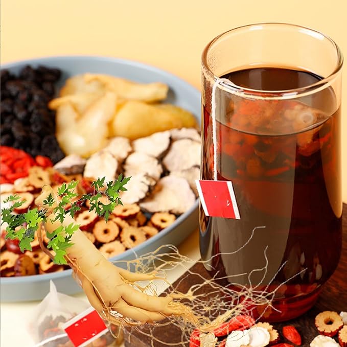 Ginseng & Mulberry Herbal Tea,Ginseng Five Treasures Tea, Kidney Formula Six Treasure Teas, Wolfberry Mulberry Herbal Goji Berry Red Date Teas Formula Traditional Chinese Blend (20bags)