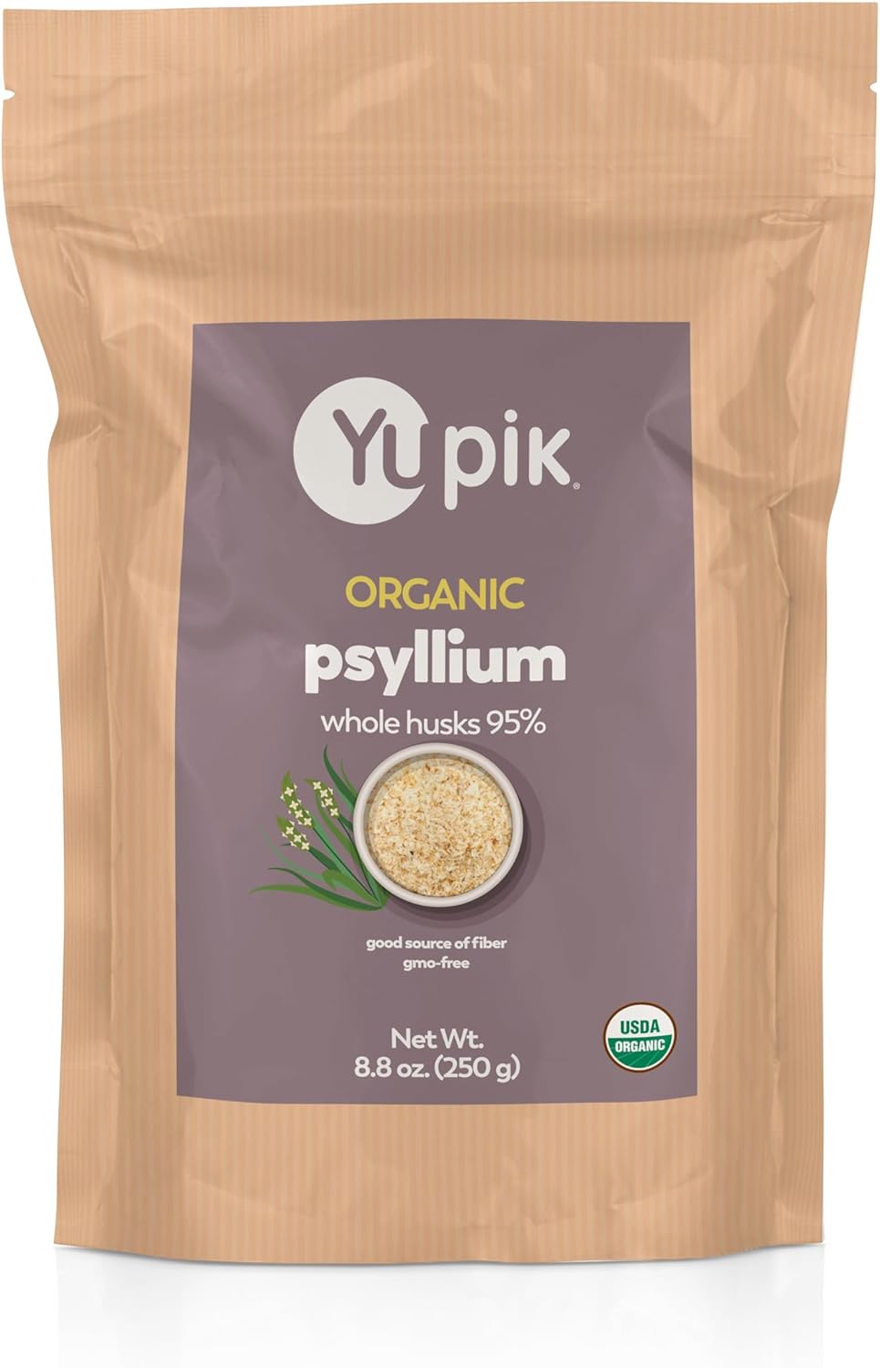 Yupik Organic Whole Husk Psyllium, 8.8 oz (Pack of 6), 95% Pure, USDA Organic, Non-GMO, Kosher, Gluten-Free, Sugar-Free, Fat-Free, Unflavored, High-Fiber Plant-Based Superfood for Oatmeal & Cereal