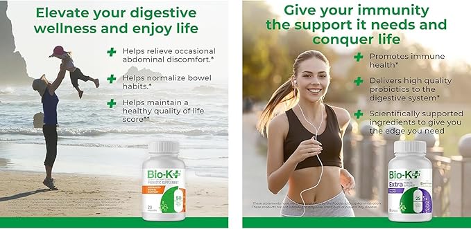 Bio K+ Vegan Probiotic Bundle – Immune Health w/Wellmune 25B CFU (60 Caps) + Advanced Bowel Support 50B CFU (20 Caps), 2 Products for Gut, Immunity & Digestive Balance, Delayed Release