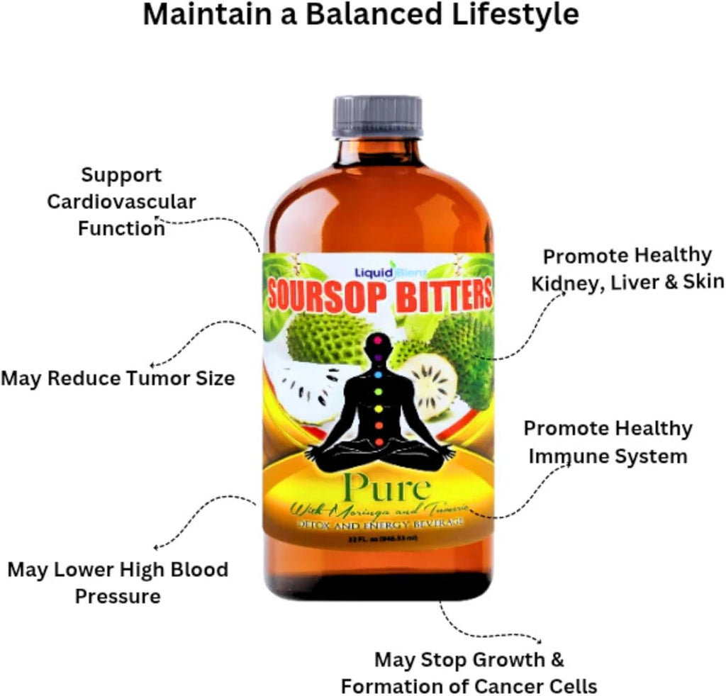 Pure Soursop Bitters with Moringa & Turmeric | Herbal Detox & Natural Energy Support | 32 fl oz