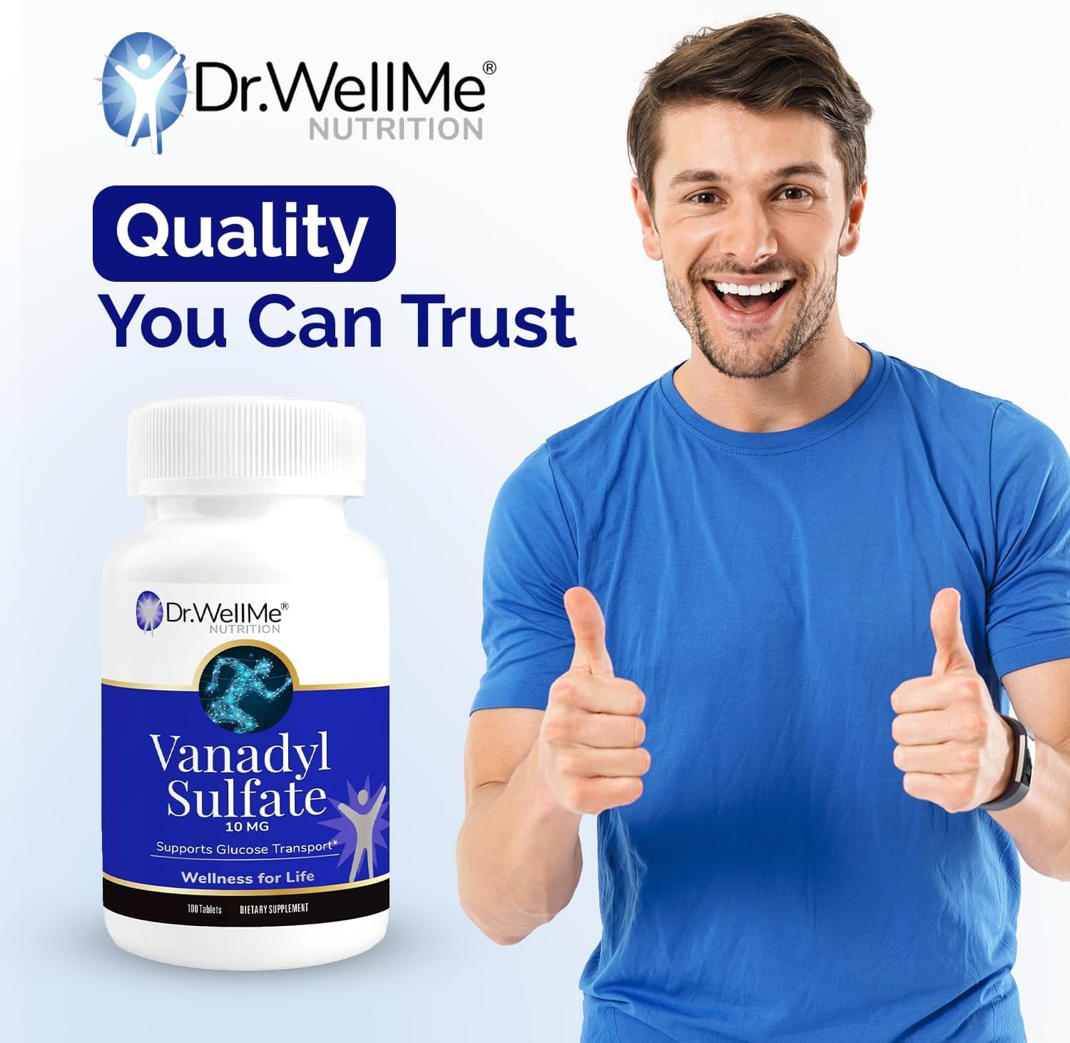 Dr.WellMe Nutrition Vanadyl Sulfate Supplement 10 mg, Maintains Healthy Blood Sugar Level, 100 Tablets, Pack of 3