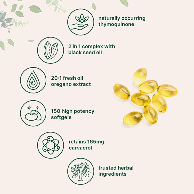 Micro Ingredients Oil of Oregano Softgels, 150 Count | 2 in 1 Formulated with Black Seed Oil | 4X Strength Carvacrol & Thymoquinone | Plant Based, Non-GMO
