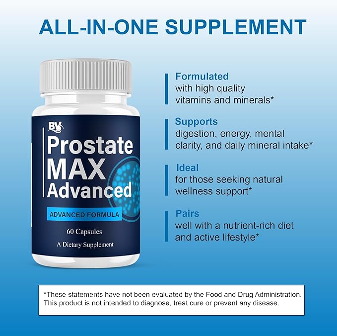 BLUE VIBE Prostate Max Advanced Capsules, Prostate Max Maximum Strength Prostate Support and Advanced Overall Health Multivitamin Supplement, ProstateMax Daily Support (3 Pack - 180 Capsules)