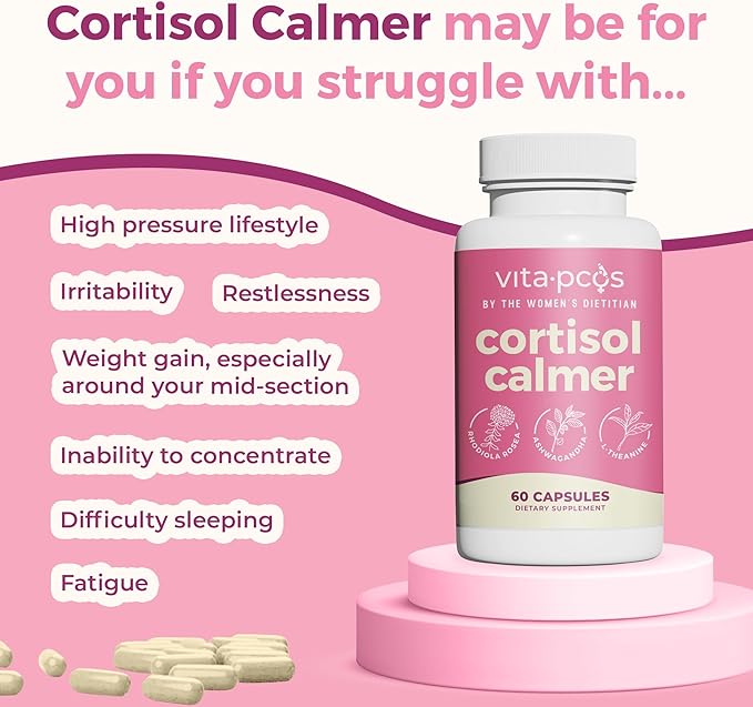 VITA-PCOS Cortisol Supplement for Women – Cortisol Vitamins for Endocrine & Energy Stabilizing Formula for Women – Rhodiola Rosea Extract, Ashwagandha, L-Theanine, & Phosphatidylserine – 60 Capsules