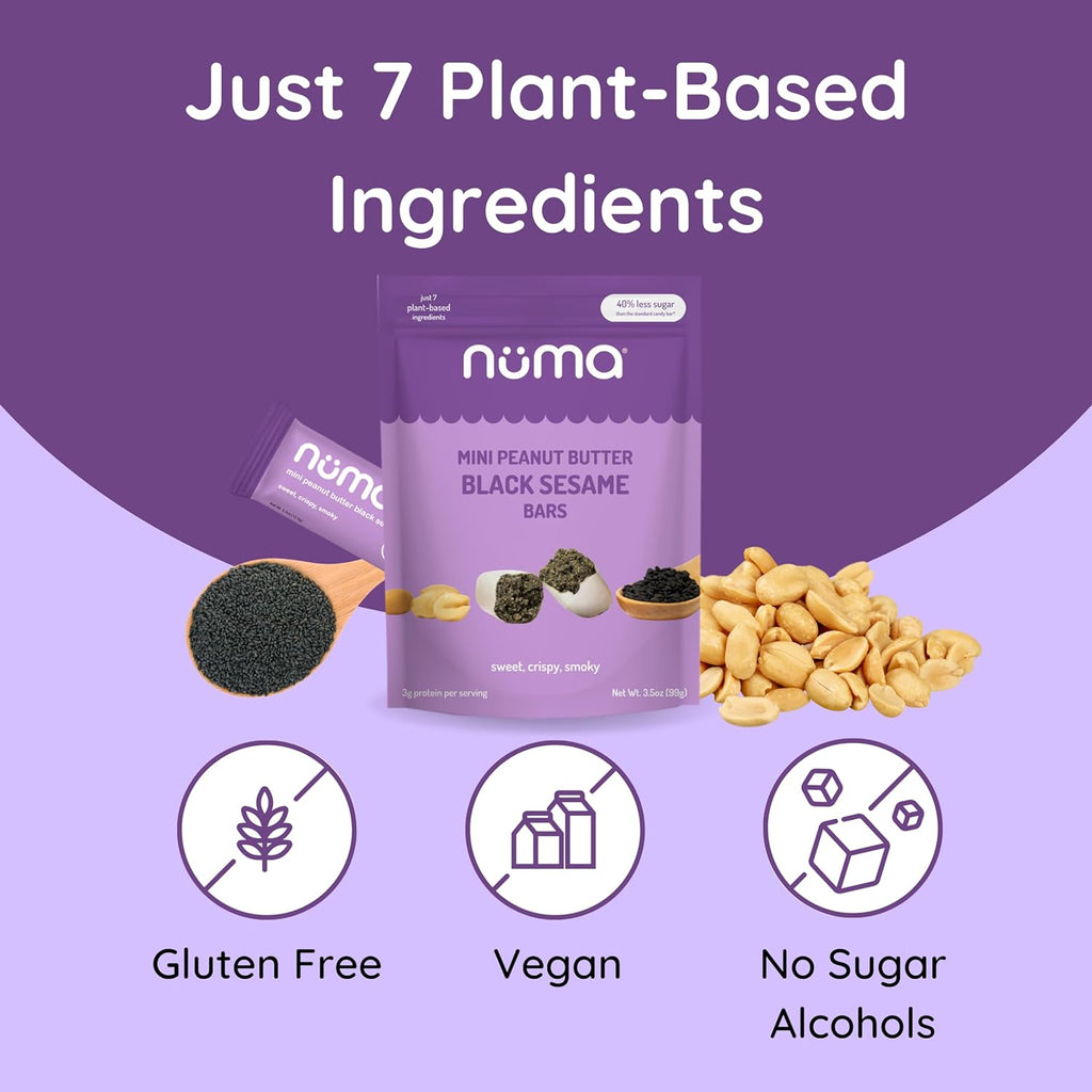 Mini Peanut Butter Black Sesame Bars – Vegan, Low Sugar, High Protein, Low Calorie, All Natural, Gluten Free – Crunchy Plant Based Snack – 3 Bags with 8 Individually Wrapped Pieces