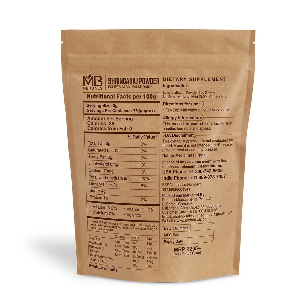 MB Herbals Pure Bhringraj Powder 227g | 8 oz | 0.5 LB | Bhringaraj | 100% Pure Eclipta alba Powder | Hair Care