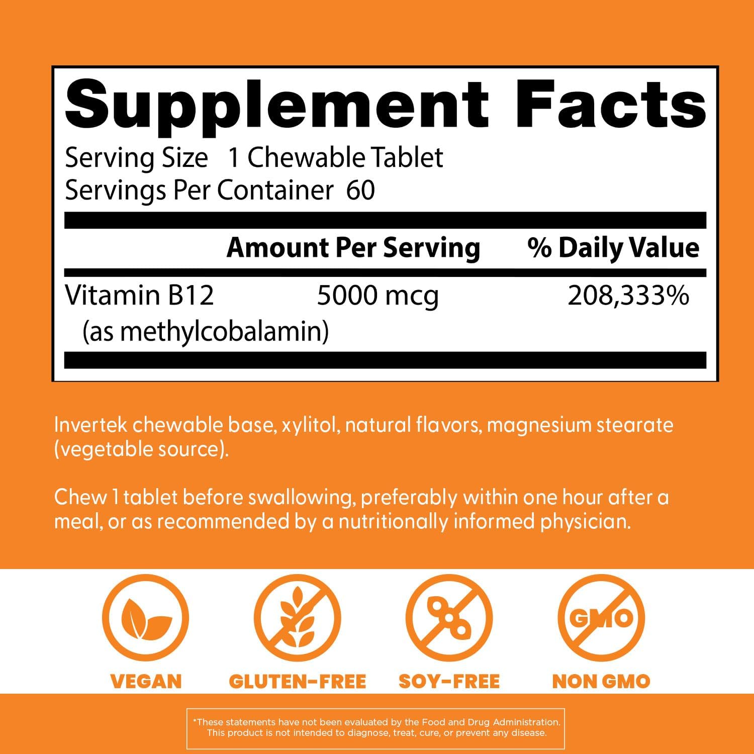 Doctor's Best Chewable Fully Active Methyl B12, Methylcobalamin, Energy, Memory, & Mood Support, Non-GMO, Gluten Free, Soy Free, Vegan 60 Tablets