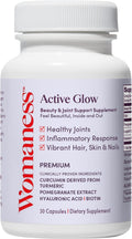 Womaness Active Glow Hair Skin and Nails Vitamins - Biotin, Longvida Curcumin & Hyaluronic Acid Supplements for Joint Health, Dry Skin & Thinning Hair (30 Capsules)