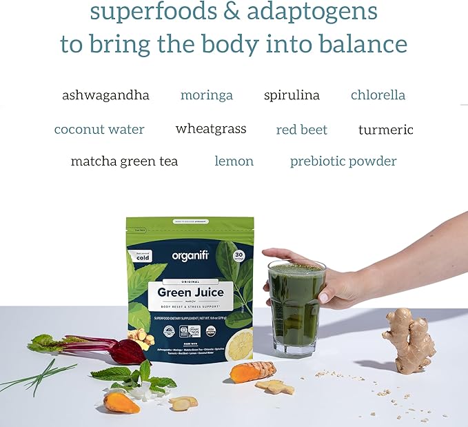 Organifi Green Juice - Powder Supplement with Organic Spirulina, Ashwagandha, and Chlorella - Helps Achieve Fitness Goals and Reduce Cortisol Levels - 3 Pack