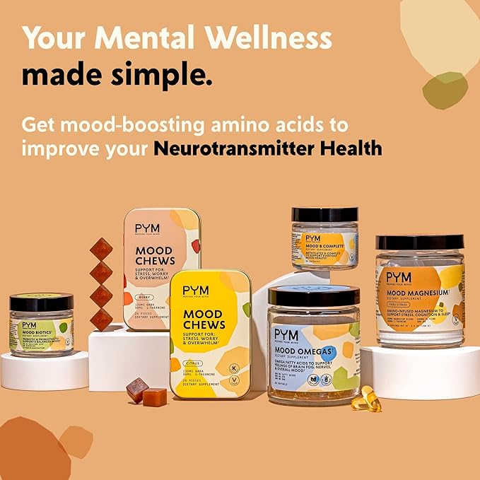 PYM Citrus Mood Chews Support for Stress, Worry & Overwhelm, 20 Count | 130mg GABA, 90mg L-Theanine | Vegan, Non-GMO, Gluten-Free, No Added Sugar | All-Natural Mood Balance Supplement Made in USA