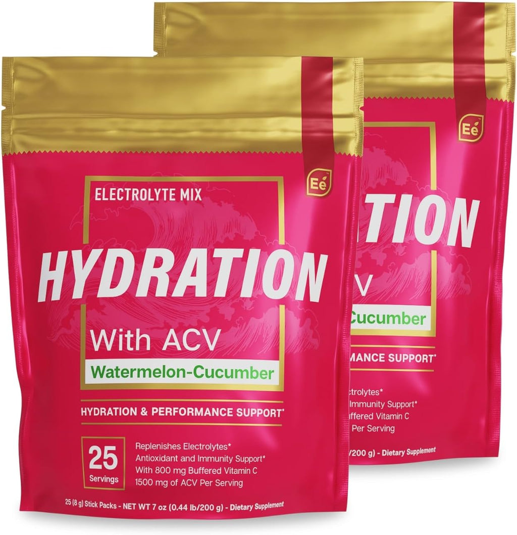 Essential Elements Hydration Packets - Watermelon Cucumber Pack - Sugar Free Electrolytes Powder Packets - 50 Stick Packs of Electrolytes Powder No Sugar - Hydration Drink - with ACV & Vitamin C