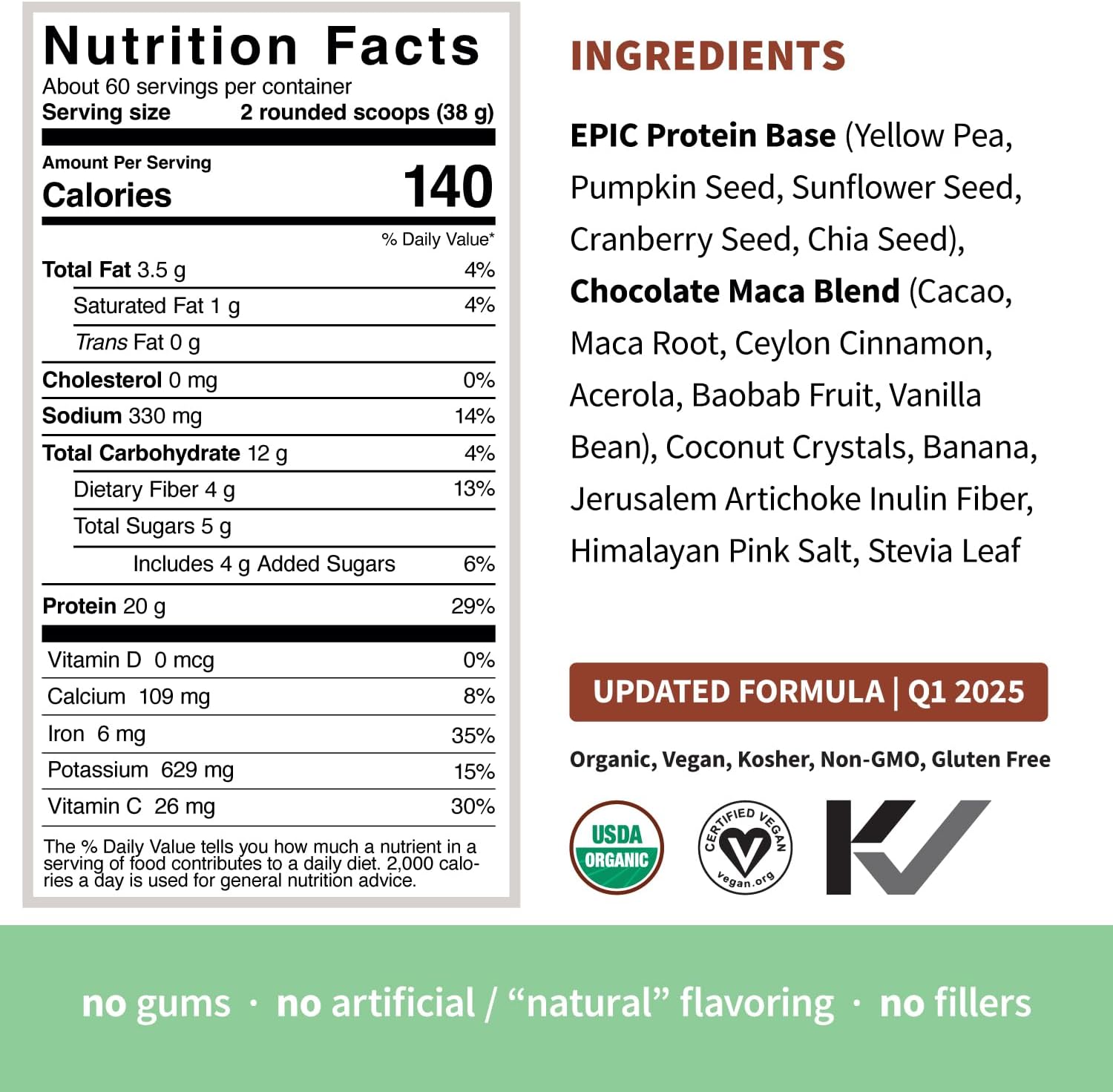 Sprout Living Epic Protein, Plant Based Protein & Superfoods Powder, Chocolate Maca Powder | 20 Grams Organic Protein Powder, Vegan, Non Dairy, Non-GMO, Gluten Free, Low Sugar (5 Pound, 60 Servings)
