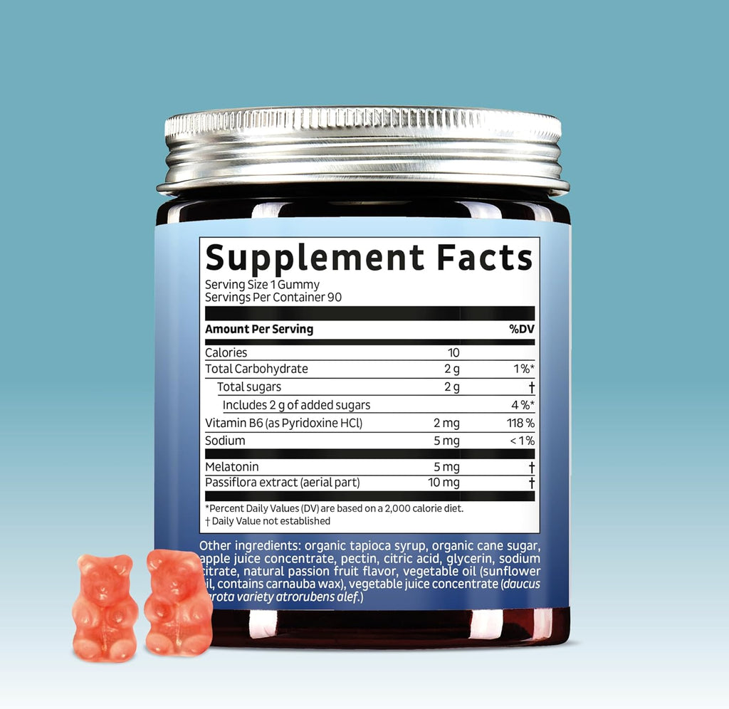Vegan Melatonin 5mg Gummies, Sleep Gummies for Reduced time to Fall Asleep, with Vitamin B6 & Passion Fruit Extract - Super Snooze Sleep Vitamin (90 Gummies)