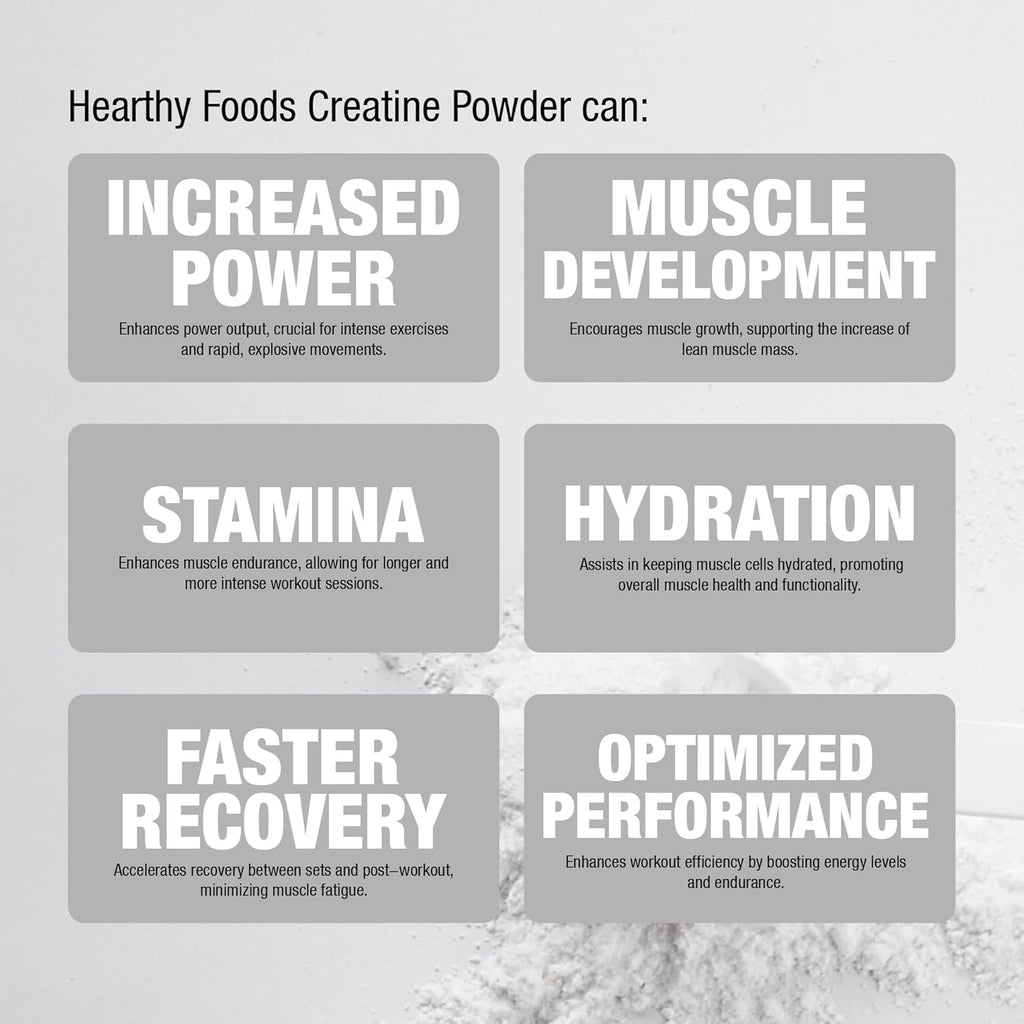 HEARTHY FOODS Creatine Monohydrate Micronized Powder 500G - 100 Servings, 5000mg Per Serving (5g) - 17.64 Oz for Men & Women Muscle Growth & Recovery - UNFLAVORED