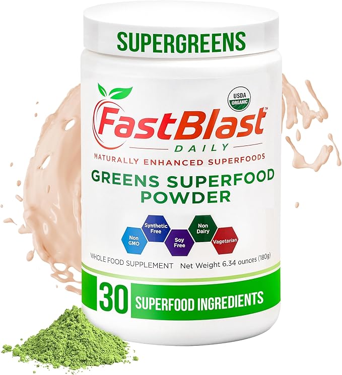 Organic Super Greens Powder with Over 30 Superfoods, Daily Greens Supplements with Probiotics, Fermented Superfood Powder, Low Cal Supergreens for Overall Wellness Meal Replacement - 180g (6.3 oz)