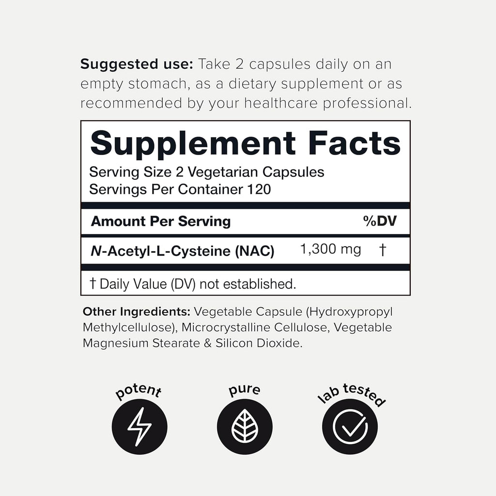 Toniiq 1300mg NAC - 4 Month Supply - Min. 98%+ Tested Purity - Ultra High Strength Bioavailable NAC Cysteine Supplement - 240 Vegetarian N Acetyl Cysteine Capsules -Lab Tested TQ