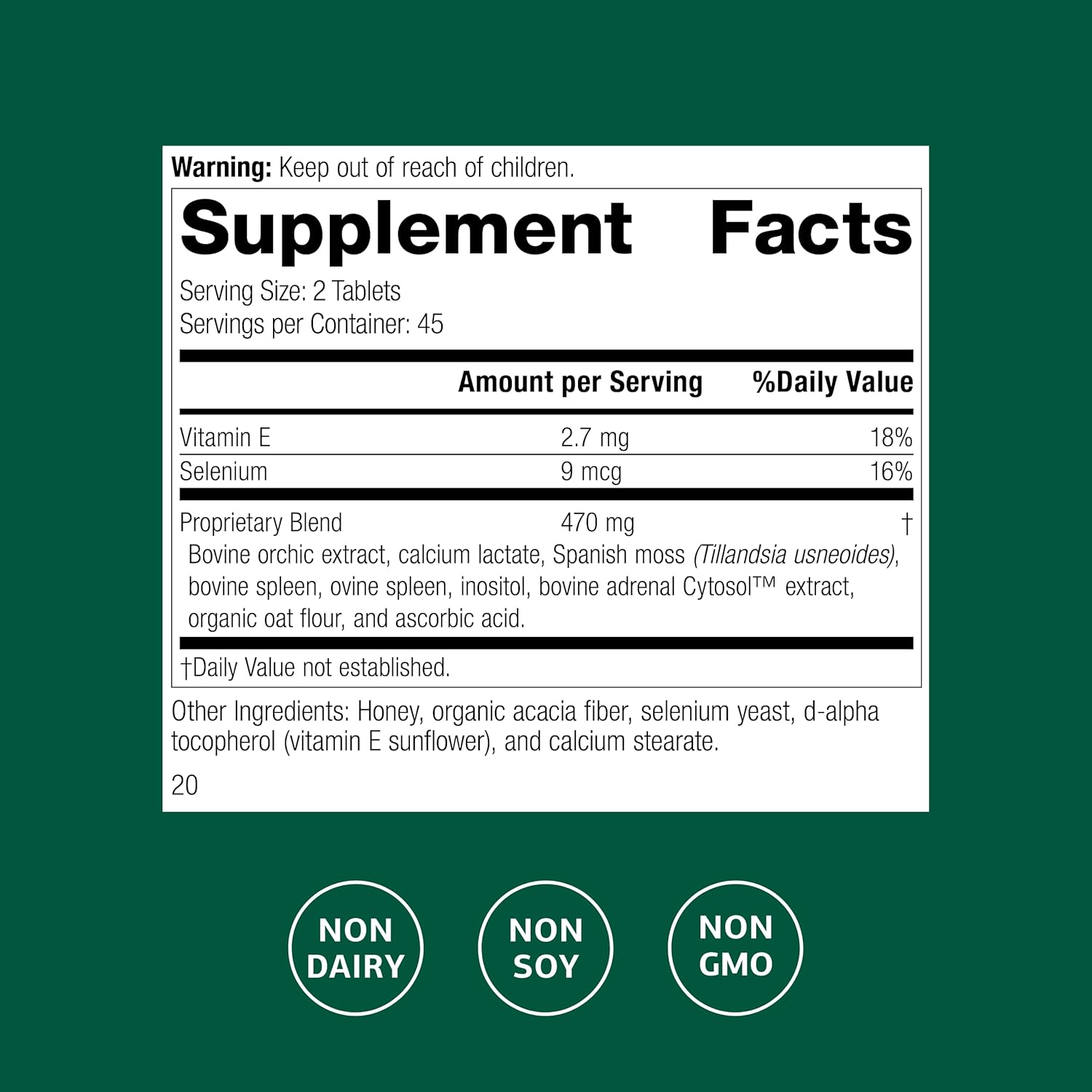 Standard Process Cataplex E2 - Vitamin E & Selenium Supplement for Cardiovascular & Cellular Health - Antioxidant Support for Heart Health - Non-Dairy & Non-Soy - 90 Tablets