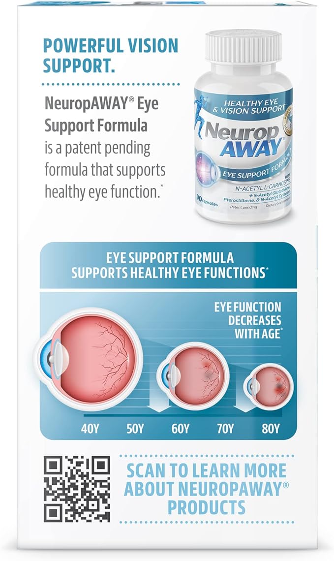 NeuropAWAY Eye Support Supplement 90CT with Lutein N-Acetyl L-Carnosine S-Acetyl Glutathione N-Acetyl Cystiene Pterostilbene Lycopene Zeaxanthin to Support Healthy Vision