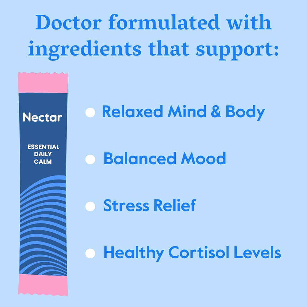 Nectar Calm Magnesium Glycinate Drink Mix - Sugar Free & Zero Calorie - with Organic Ashwagandha, Vitamin D, L-Theanine, Hydrating Electrolytes - Relax, Focus & Calm - Non-GMO (Berry 30 Sticks)