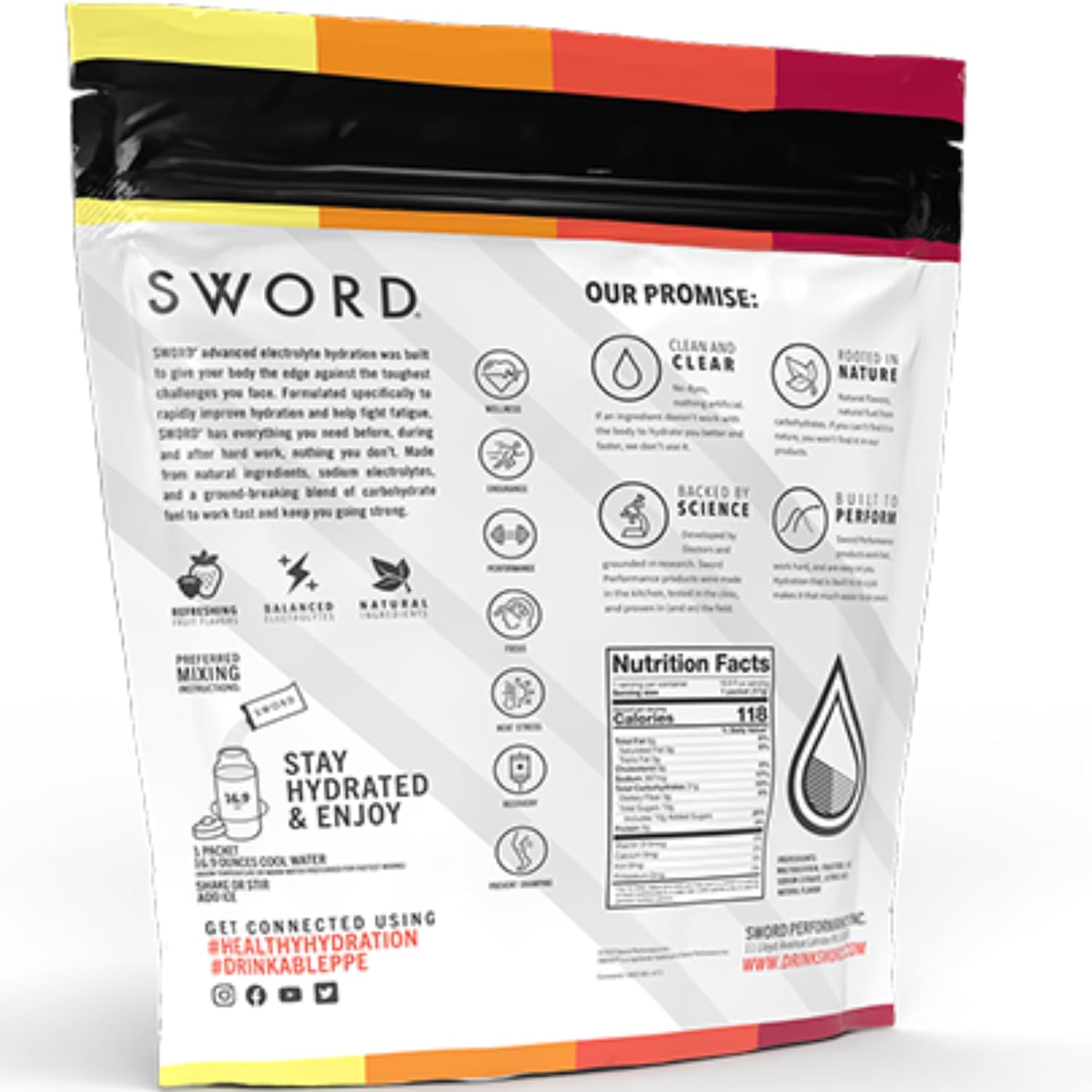 SWORD PERFORMANCE Electrolyte Replenisher, 32 Powder Hydration Stick Packs in Variety of Flavors: Berry, Lemonade, Orange, Pineapple Mango