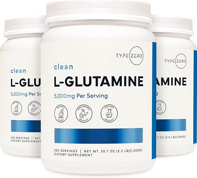 Type Zero L Glutamine Powder, 200 Servings of 5000mg - 6 Month Supply, for Gut Health, Gastrointestinal Lining Support & Recovery for Women/Men - Vegan, Gluten Free, No Fillers, Unflavored