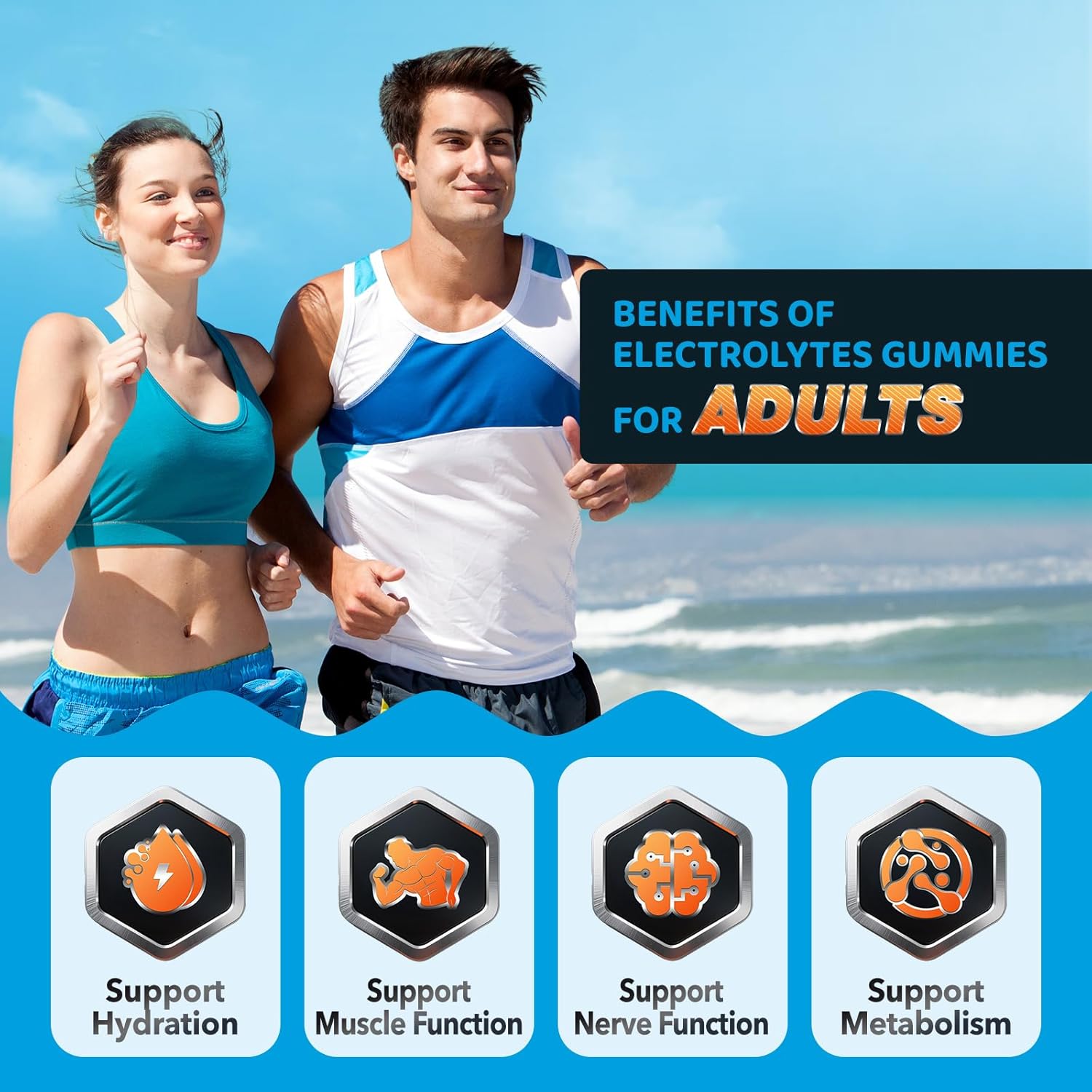 Electrolyte Gummies for Hydration, Electrolyte Chewables for Kids & Adults, with Potassium, Magnesium, Calcium, Sodium, Chloride for Runners and Endurance Sports, Orange Flavor, Vegan, 60 Chews