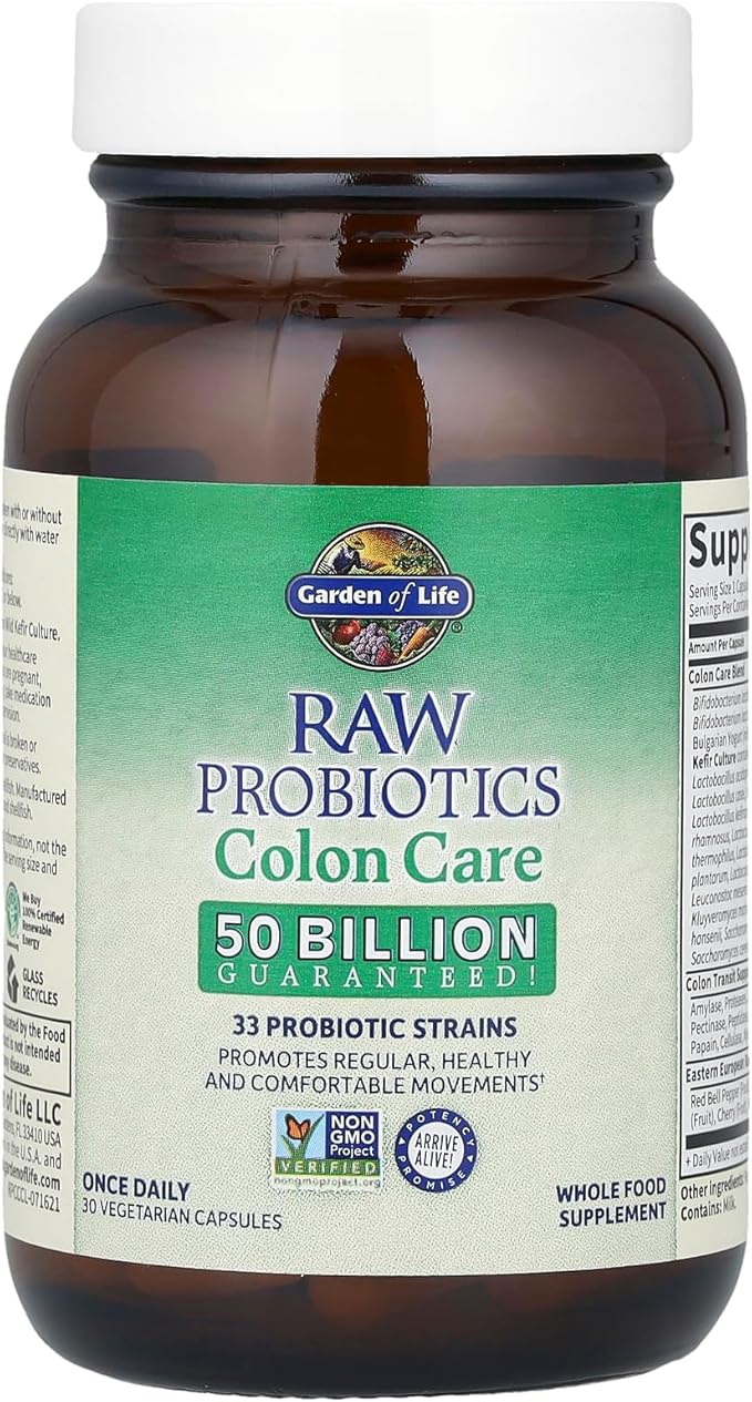Garden of Life Raw Probiotics Colon Care - 50 Billion Live Cultures - Dietary Supplement to Support Regular, Comfortable Movements - 30 Vegetarian Capsules