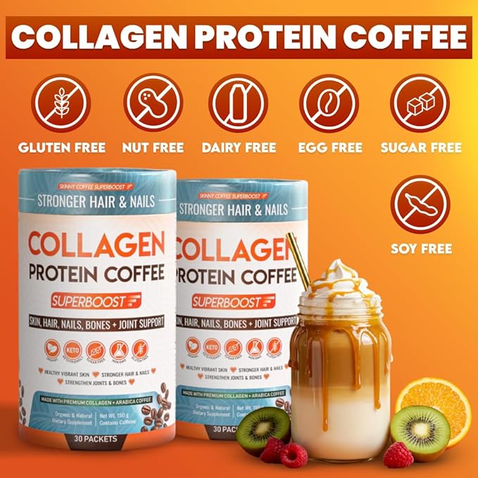 Collagen Peptides Coffee Powder for Weight Loss – Supports Digestion, Bloating, Energy & Focus, Fat Burning, Joint, Skin, Hair & Nails – High-Protein for Women & Men (60 Servings)