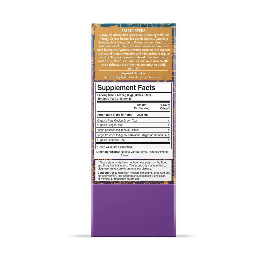 Térapy Ceylon ImmunTea Ayurvedic Tea | All Natural Herbal Ingredients | 20 Count Individually Wrapped Tea bags | Helps boost your immunity naturally