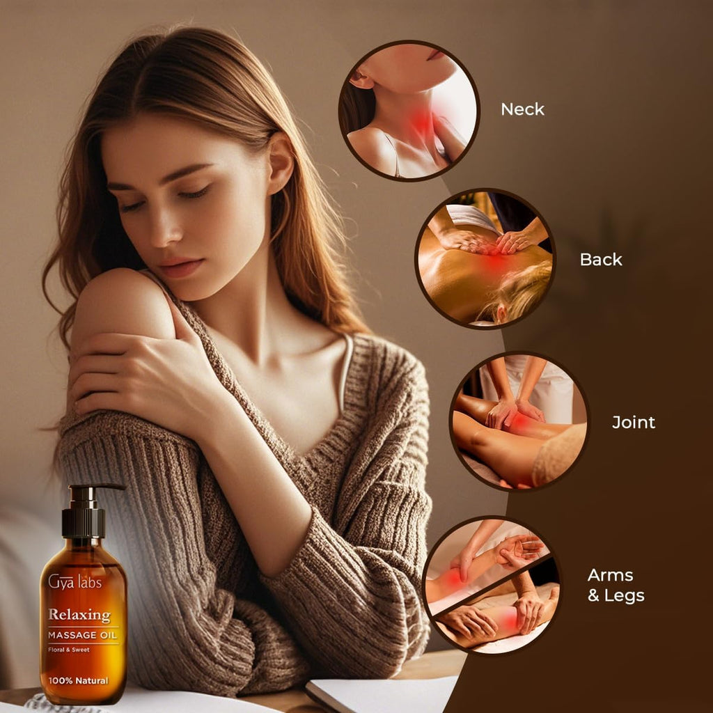 Gya Labs Relaxing Massage Oil - 6.76 Fl Oz - Non-Greasy Formula for Sore Muscles, Deep Relaxation & All Skin Types - Suitable for Men & Women