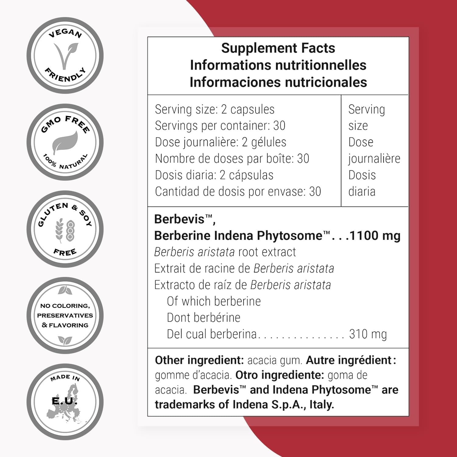 Supersmart Berberine Max Bioactivity - High-Bioavailability Berberine Phytosome Supplement - Patented Berbevis Extract | Vegan & Gluten Free - 60 Vegetable Capsules